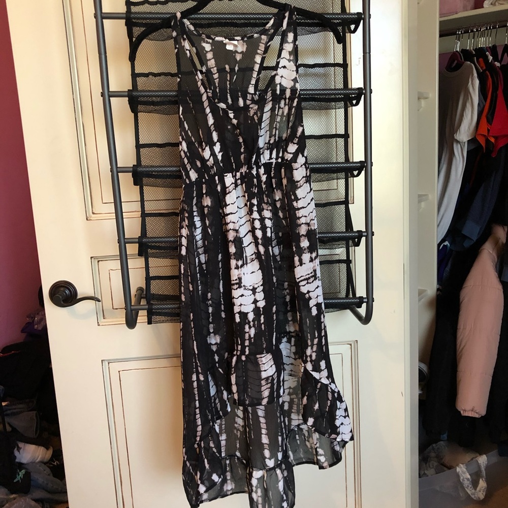 Tie dye high low cover up mesh dress